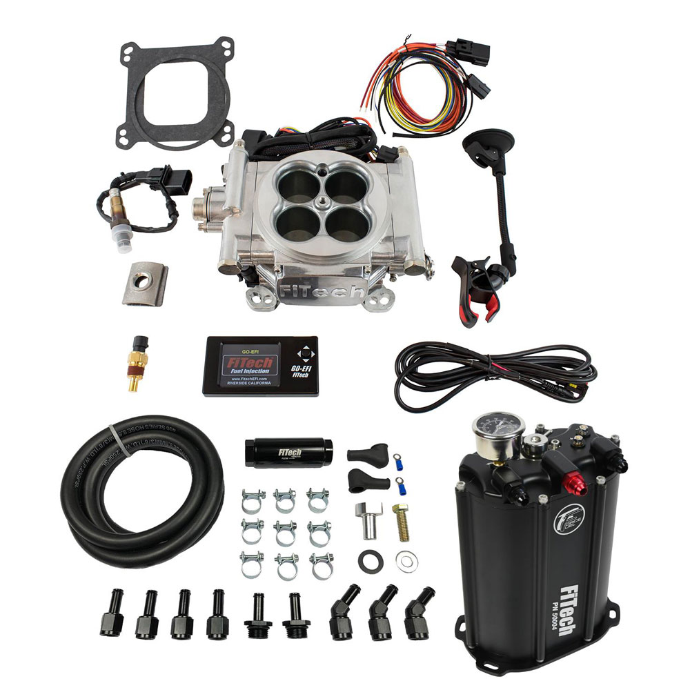 FiTech Fuel Injection System 35201; Go EFI 4 and Force Fuel Master Kit 650 HP Throttle Body Bright Die Cast Aluminum 