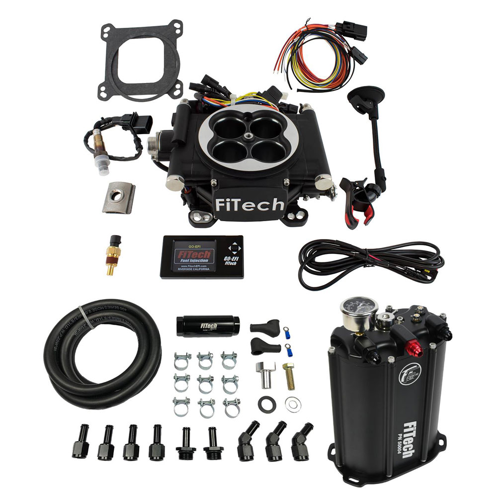 FiTech Fuel Injection System 35202; Go EFI 4 and Force Fuel Master Kit 600 HP Throttle Body Black Die Cast Aluminum 