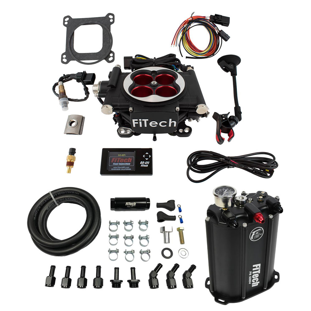 FiTech Fuel Injection System 35204; Go EFI 4 and Force Fuel Master Kit 600 HP Throttle Body Black Die Cast Aluminum 