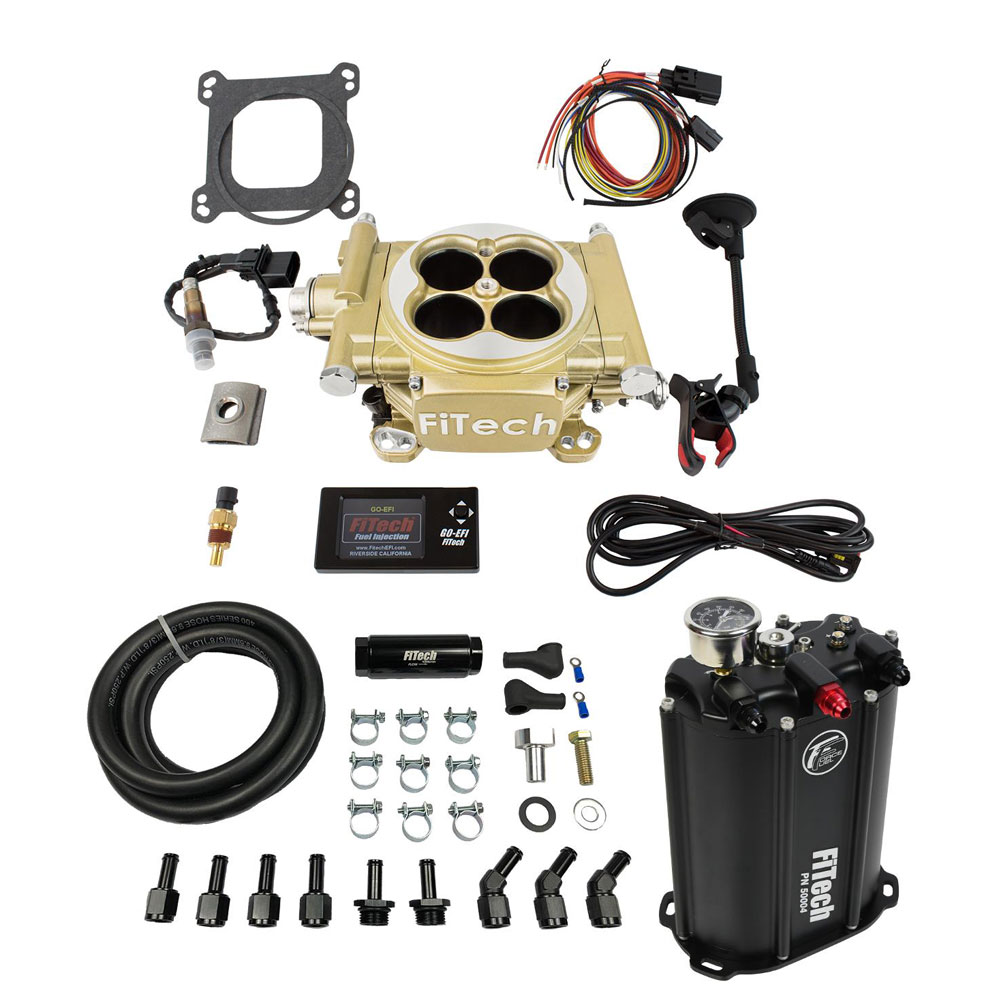 FiTech Fuel Injection System 35205; Easy Street EFI and Force Fuel Master Kit 600 HP Throttle Body Gold Anodized Die Cast Aluminum 