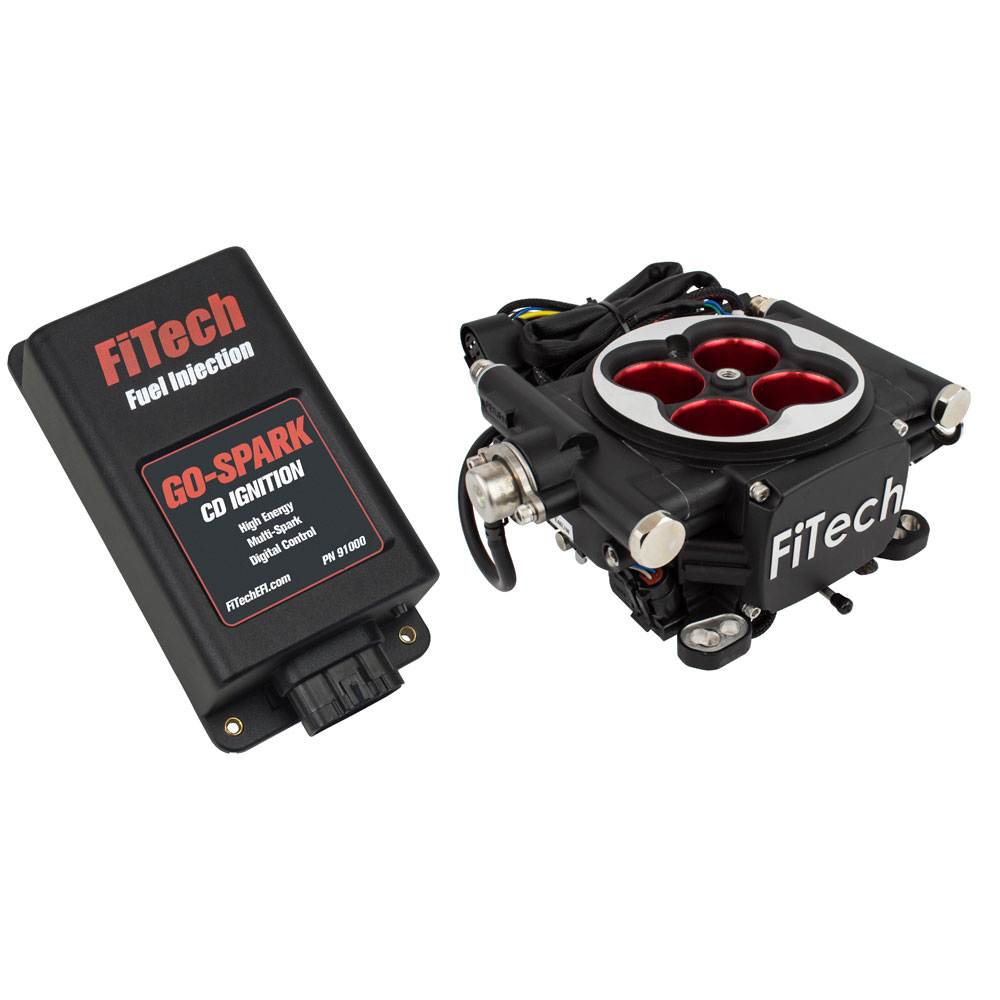 Photo for FiTech Fuel Injection System Kit 93004; Go EFI 4 Power Adder and Go Spark CDI 600 HP Throttle Body Black Die Cast Aluminum