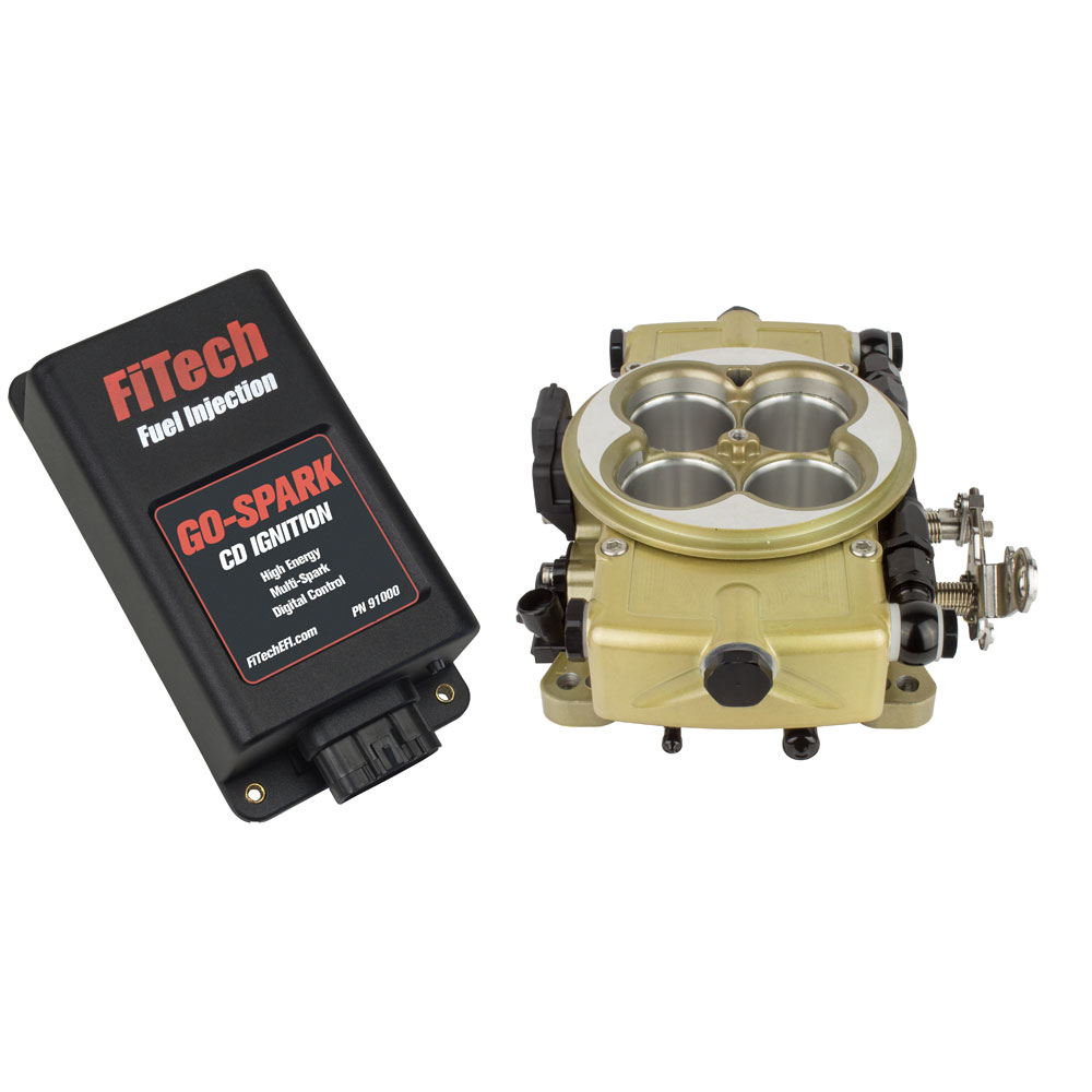 Photo for FiTech Fuel Injection System Kit 93020; Go EFI and Go Spark CDI 650 HP Throttle Body Gold Anodized Die Cast Aluminum 