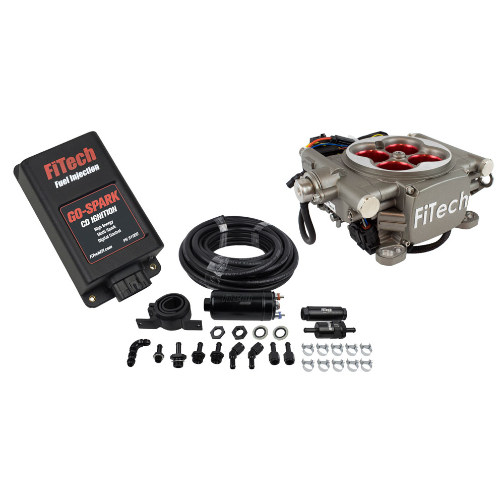 Photo for FiTech Fuel Injection System Kit 93103; Go Street EFI and In Line Fuel Pump and Go Spark CDI 400 HP Throttle Body Satin Die Cast Aluminum 