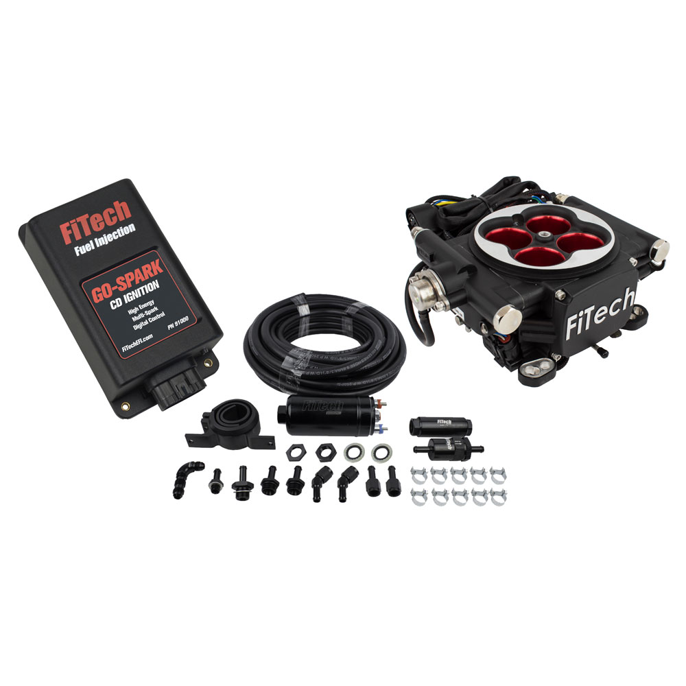 Photo for FiTech Fuel Injection System Kit 93104; Go EFI 4 and In Line Fuel Pump and Go Spark CDI 600 HP Throttle Body Black Die Cast Aluminum
