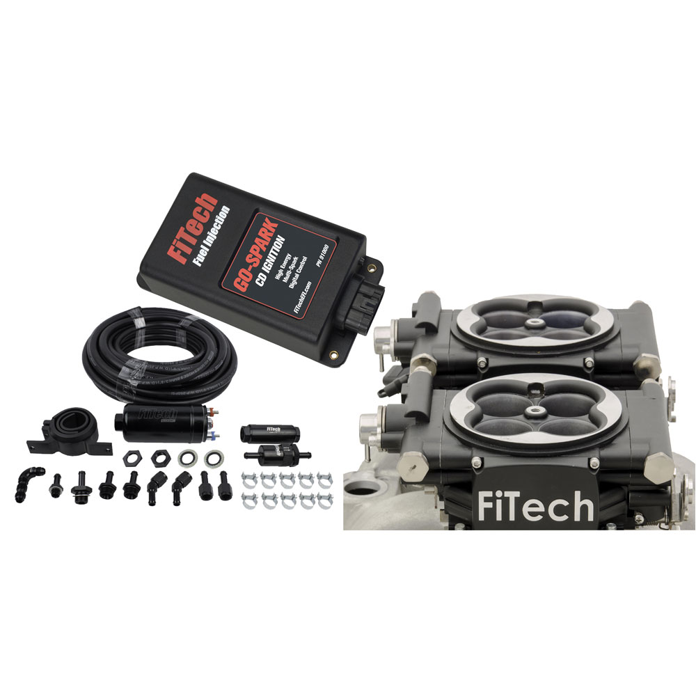 Photo for FiTech Fuel Injection System Kit 93162; Go EFI 2x4 and In Line Fuel Pump and Go Spark CDI 650 HP Throttle Body Black Die Cast Aluminum 