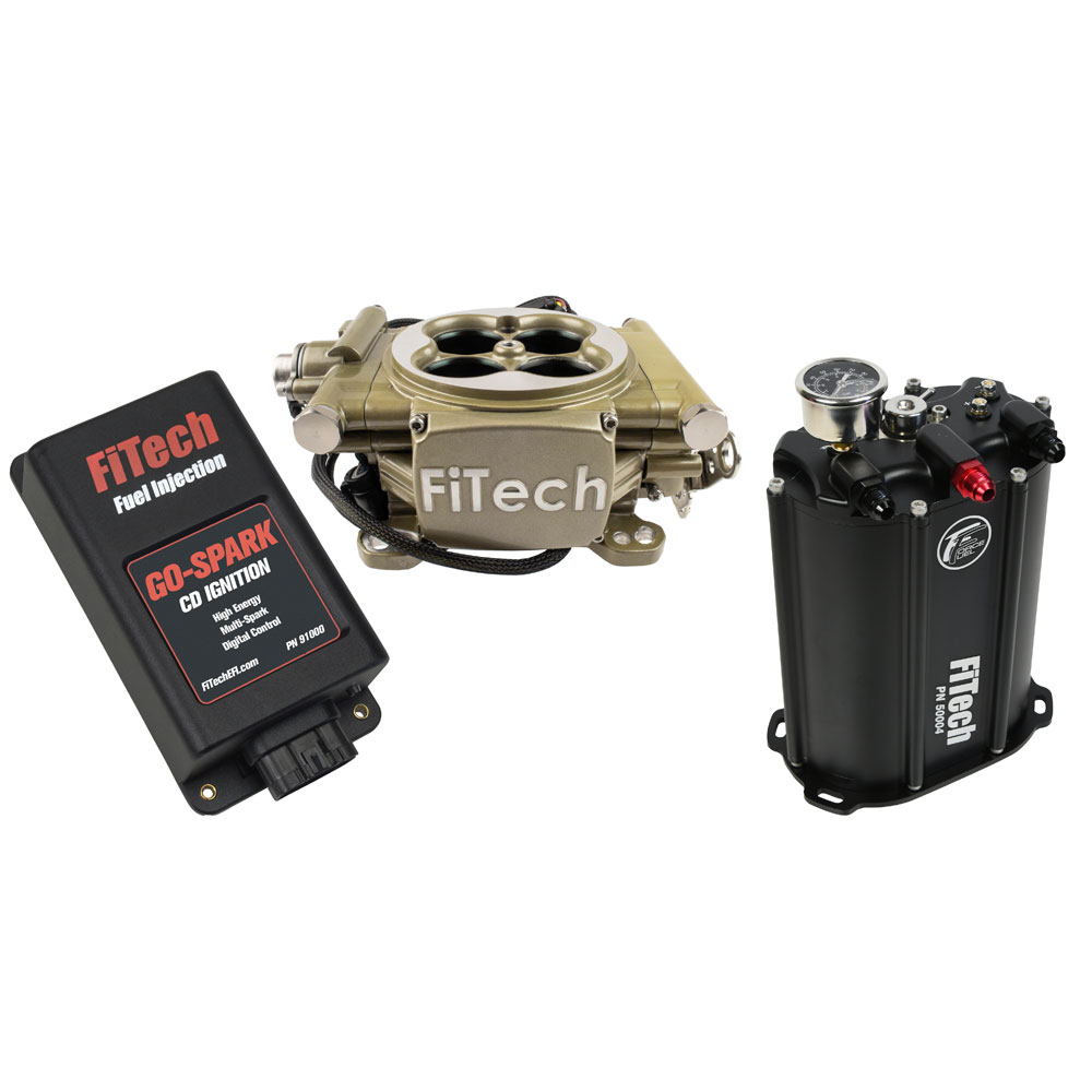 Photo for FiTech Fuel Injection System Kit 93505; Easy Street EFI and Force Fuel and Go Spark CDI 600 HP Throttle Body Gold Anodized Die Cast Aluminum