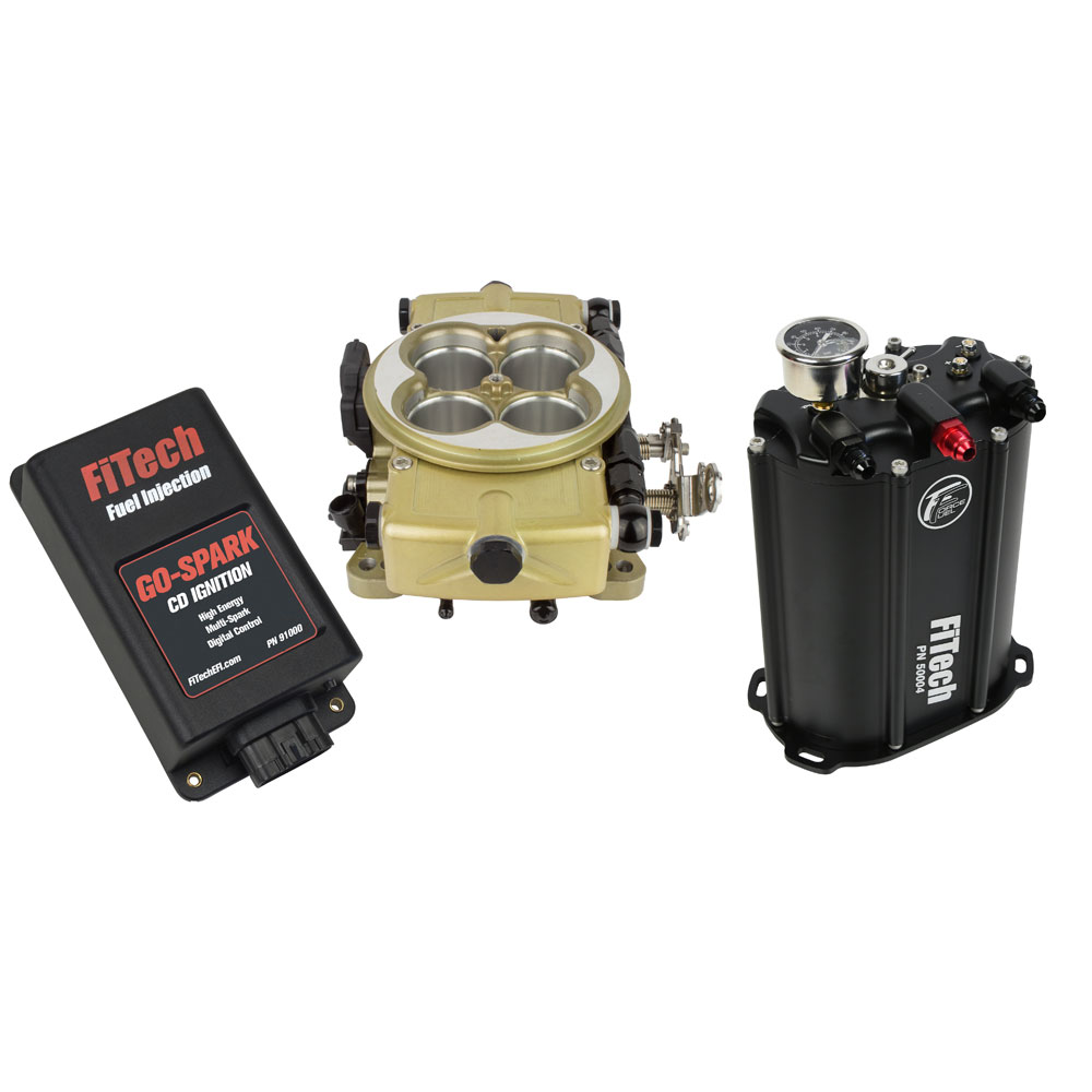 Photo for FiTech Fuel Injection System Kit 93520; Go EFI and Force Fuel and Go Spark CDI 650 HP Throttle Body Gold Anodized Die Cast Aluminum 