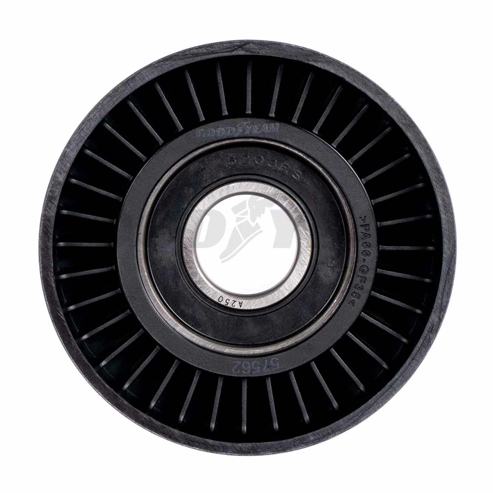 Photo for Goodyear Drive Belt Idler Pulley 57562; FEAD Pulley for 2001 to 2019 Audi, BMW, Chevy, Chrysler, Dodge, Fiat, Ford, Freightliner, Hyundai, Jeep, Kia, Lincoln, Mazda, Mercedes, Mercury, Ram, Seat, Subaru, Suzuki, Toyota, Volkswagen 1.5L, 1.6L, 1.8L, 1.9L, 2.0L, 2.3L, 2.4L, 2.5L, 2.7L, 3.0L, 3.3L, 3.5L, 3.8L, 4.0L, 4.4L, 5.7L, 6.1L, 6.2L, 6.4L