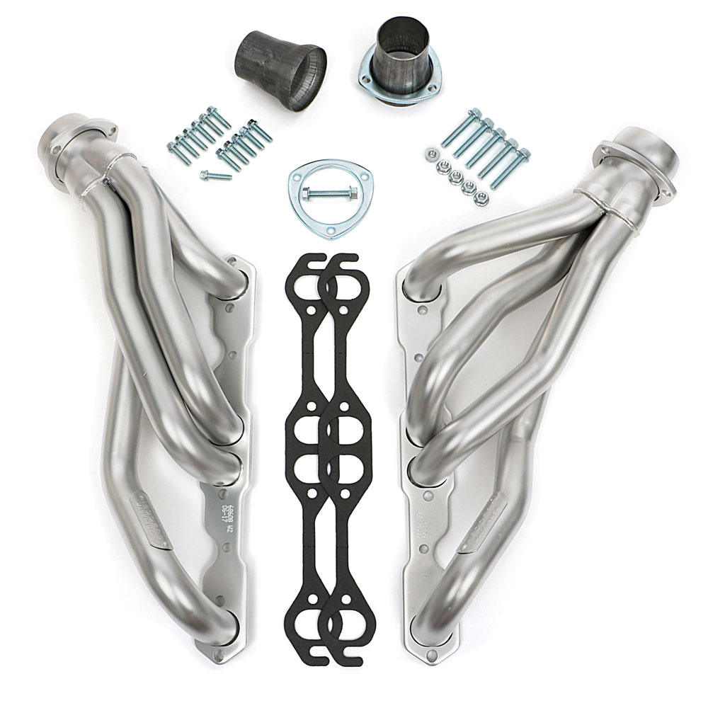 Hedman Exhaust Header 68608; Elite 1.625 in. 3.000 in. Mid Length 14-Gauge Silver Ceramic Coated Mild Steel for 1964 to 1992 Chevy Passenger Car 262 to 400 Automatic 