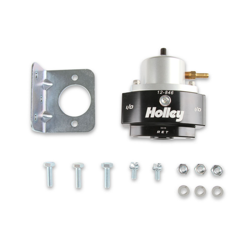 Holley Fuel Pressure Regulator 12-846; HP Billet Bypass 15 to 65 PSI Return Gasoline, E85, Diesel Billet Aluminum 