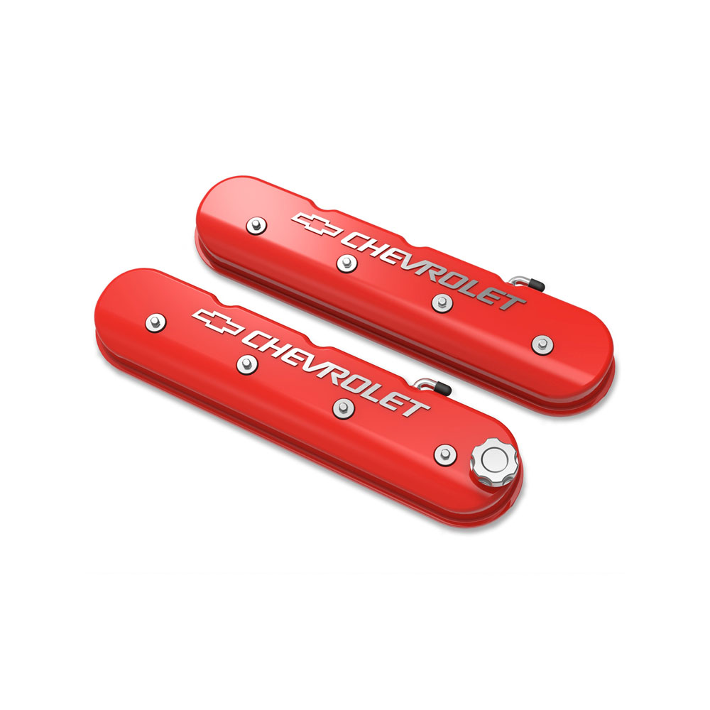 Holley Valve Covers 241-404; Aluminum LS Valve Covers Chevrolet with Bowtie Red with Machined Accents Cast Aluminum for 1998 to 2017 GM LS 
