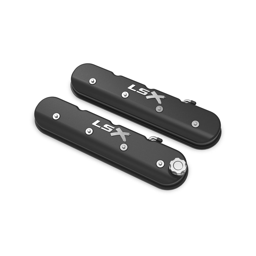 Holley Valve Covers 241-407; Aluminum LS Valve Covers LSX Logo Black with Machined Accents Cast Aluminum for 1997 to 2019 GM LS 