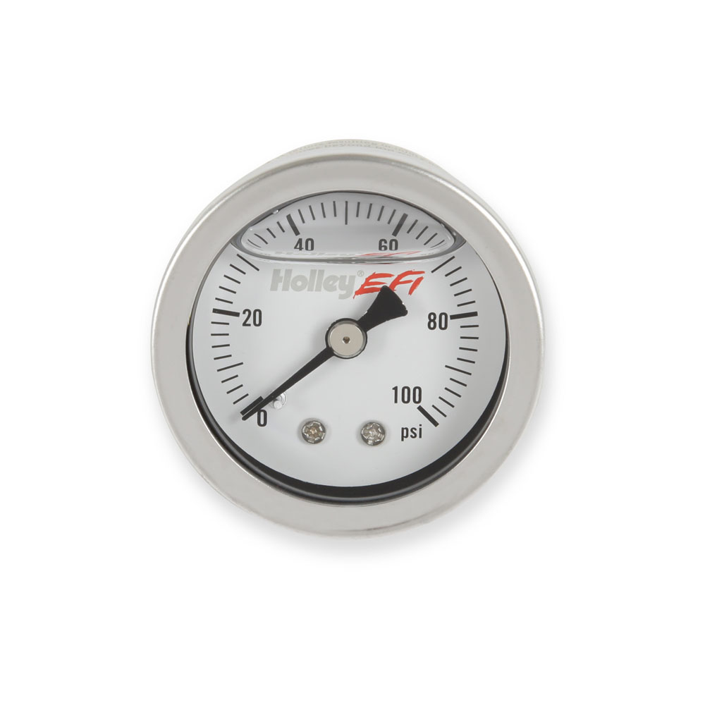 Holley Fuel Pressure Gauge 26-507; Liquid Filled Fuel Pressure 0 to 100 PSI 1-1/2 in. Mechanical 