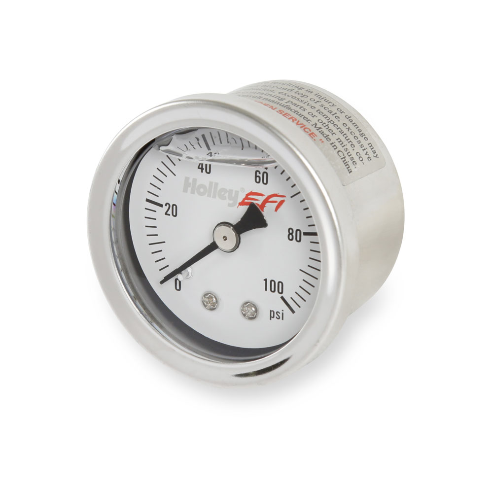 Holley Fuel Pressure Gauge 26-507; Liquid Filled Fuel Pressure 0 to 100 PSI 1-1/2 in. Mechanical 