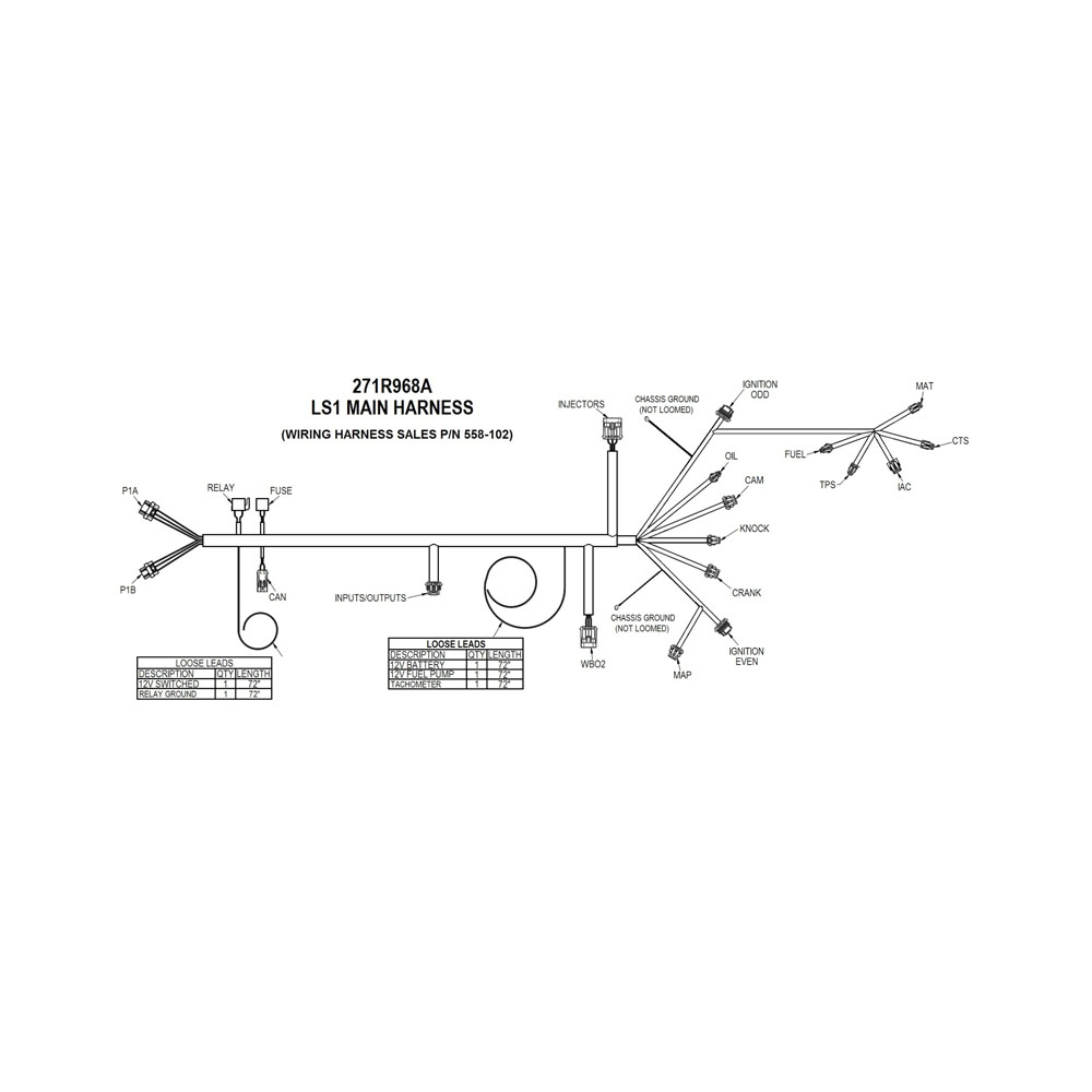 Holley Fuel Injection Harness 558-102; Main Harness for Chevy LSX 