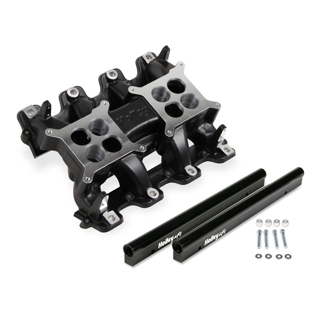 Holley Intake Manifold 300-126BK; Mid Rise 1500 to 6500 Black Ceramic Aluminum for Chevy LS 