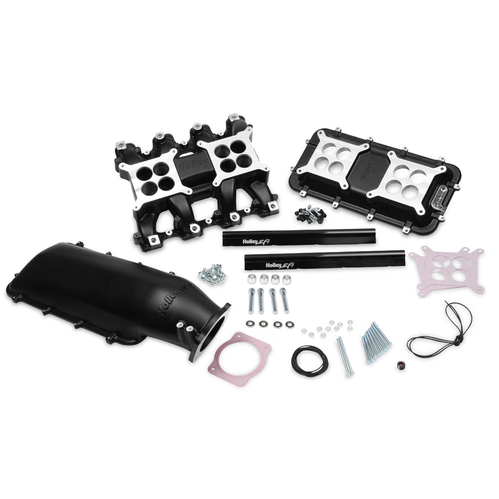 Holley Intake Manifold 300-126BK; Mid Rise 1500 to 6500 Black Ceramic Aluminum for Chevy LS 