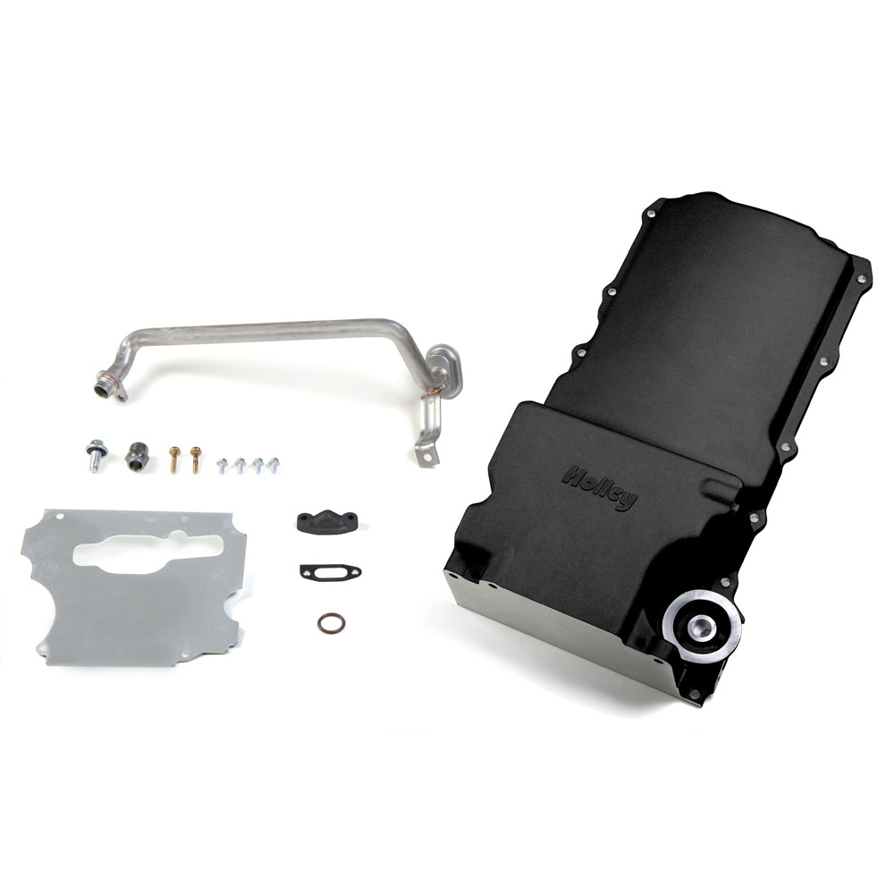 Holley Oil Pan 302-1BK; Street, Strip Wet Sump 5.5 Quart Black Ceramic for GM LS 
