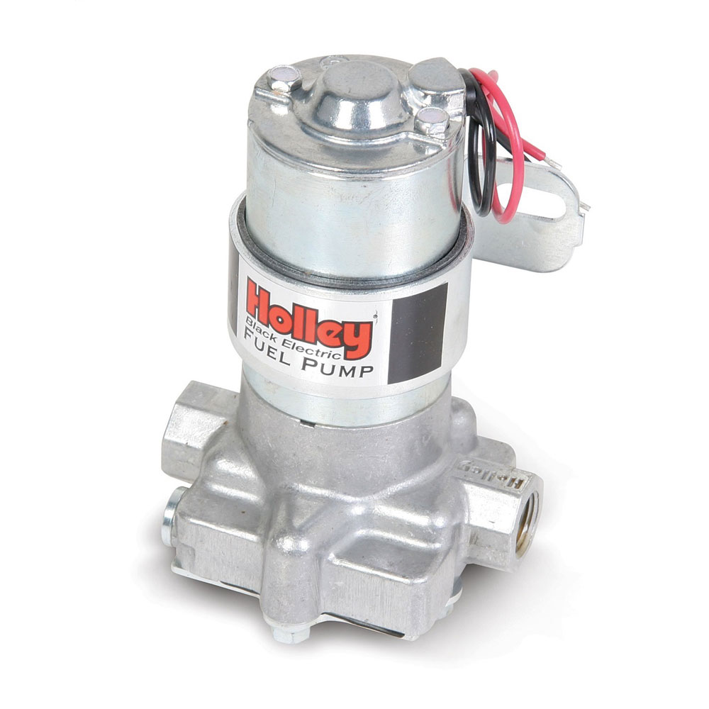 Holley Electric Fuel Pump 12-815-1; 140 GPH Black Pump 120 GPH @ 9 PSI Silver Aluminum Gasoline, Methanol, Ethanol, E85 