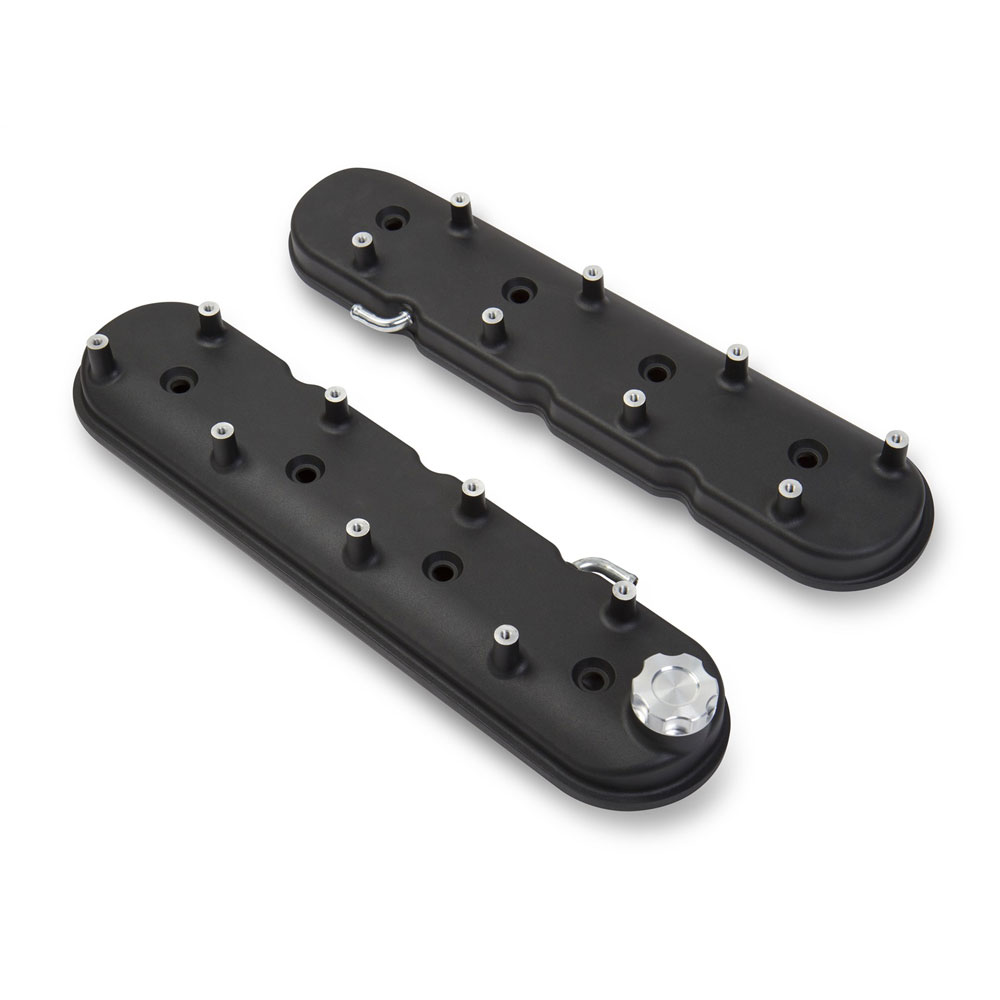 Holley Valve Cover Set 241-91; Aluminum LS Valve Covers Replacement Black Crinkle Aluminum for GM LS 