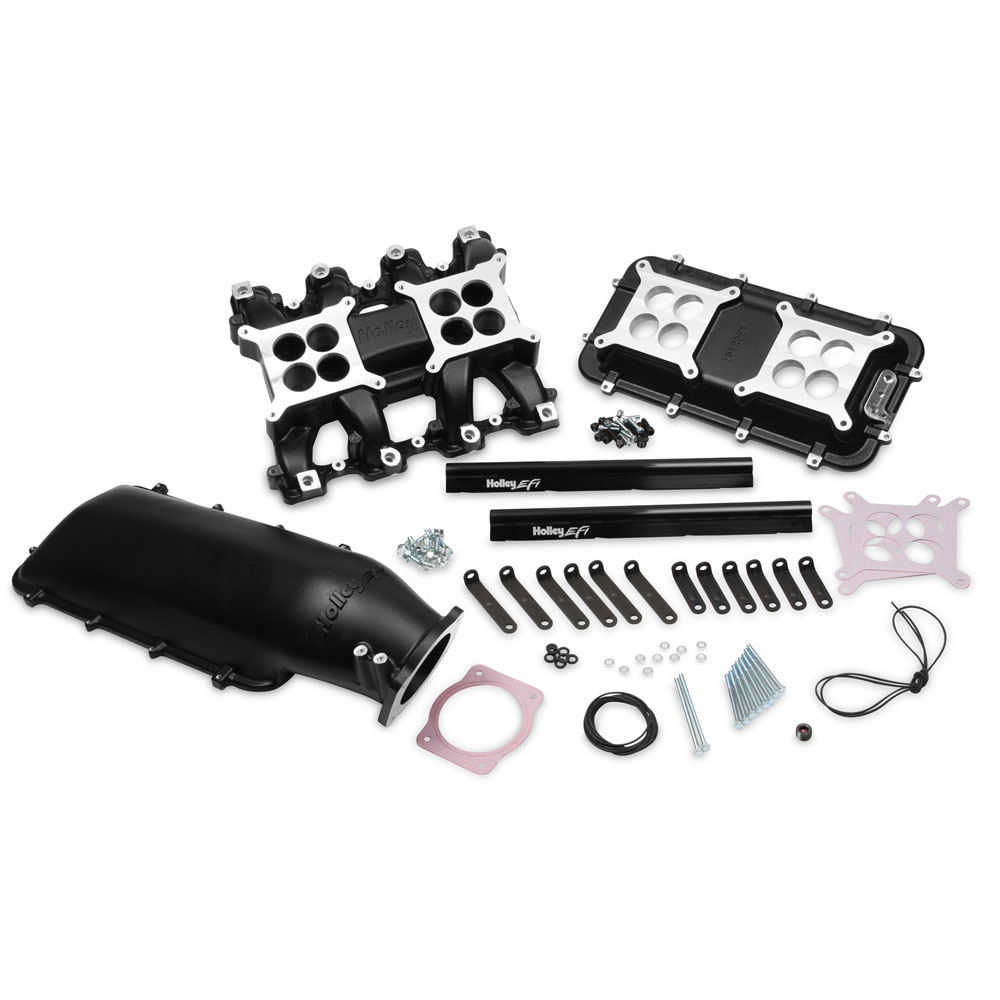 Holley Intake Manifold 300-135BK; Mid Rise 1500 to 6500 Black Ceramic Aluminum for Chevy LS3, L92 