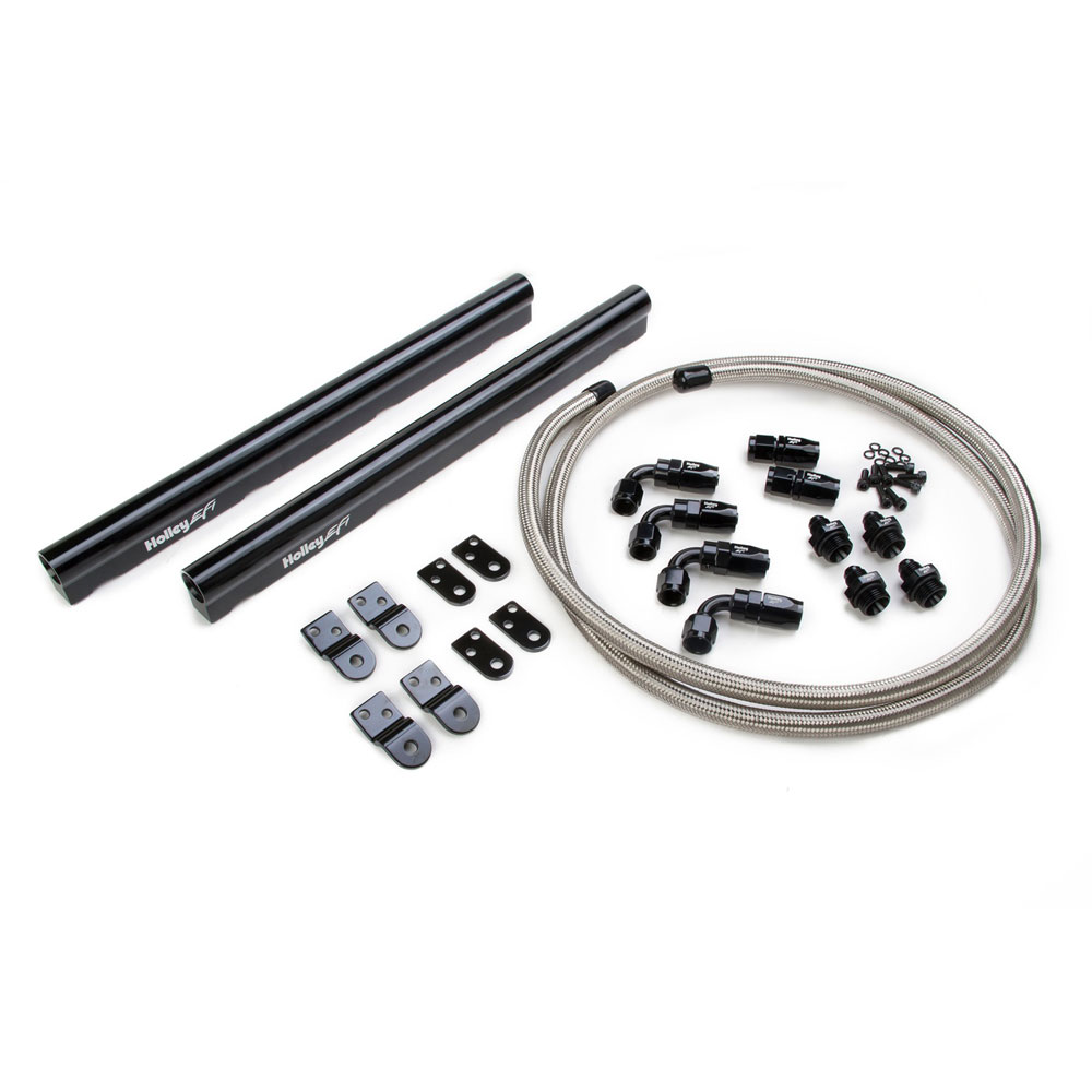 Holley Fuel Injector Rail Kit 534-210; LS Hi Flow Fuel Rails -08AN ORB Female Black Aluminum for 1997 to 2019 Chevy LS 