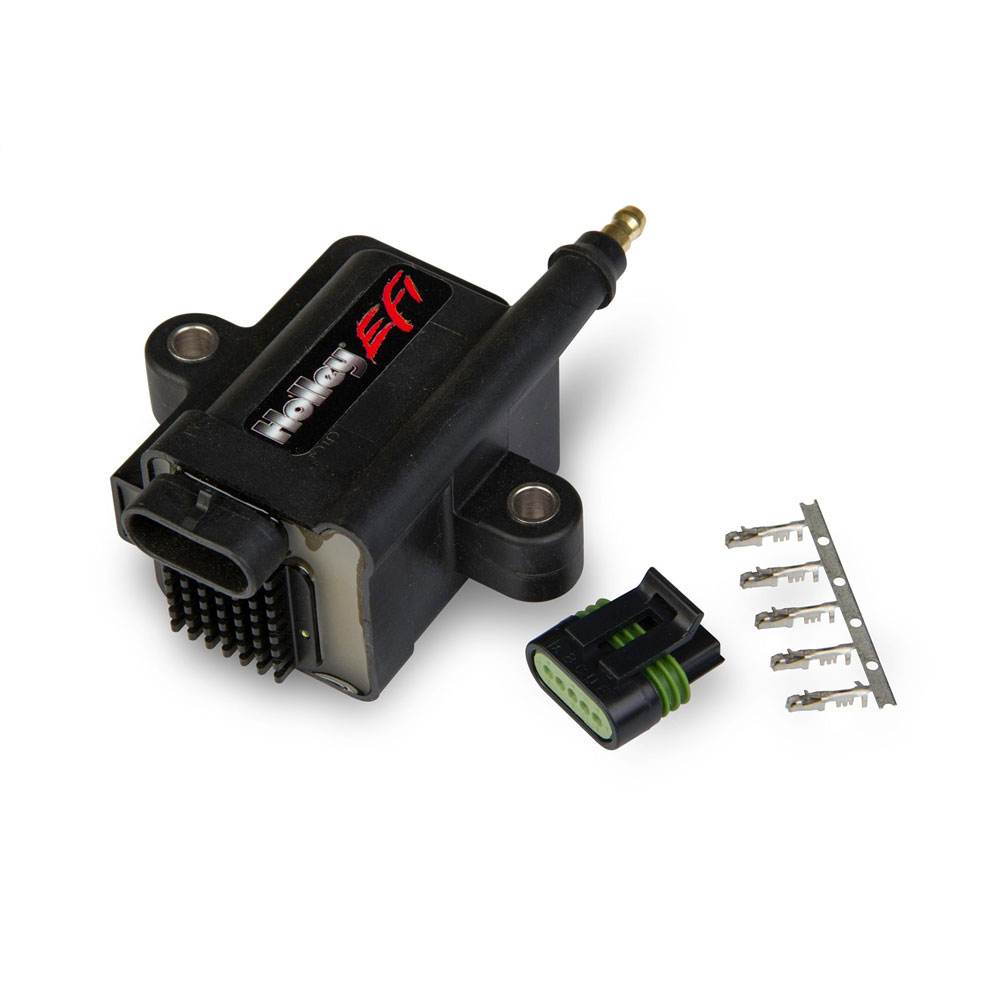Holley Ignition Coil 556-112; Coil Near Plug Smart Coil Black 44000 Volt Coil Pack HEI, Male 