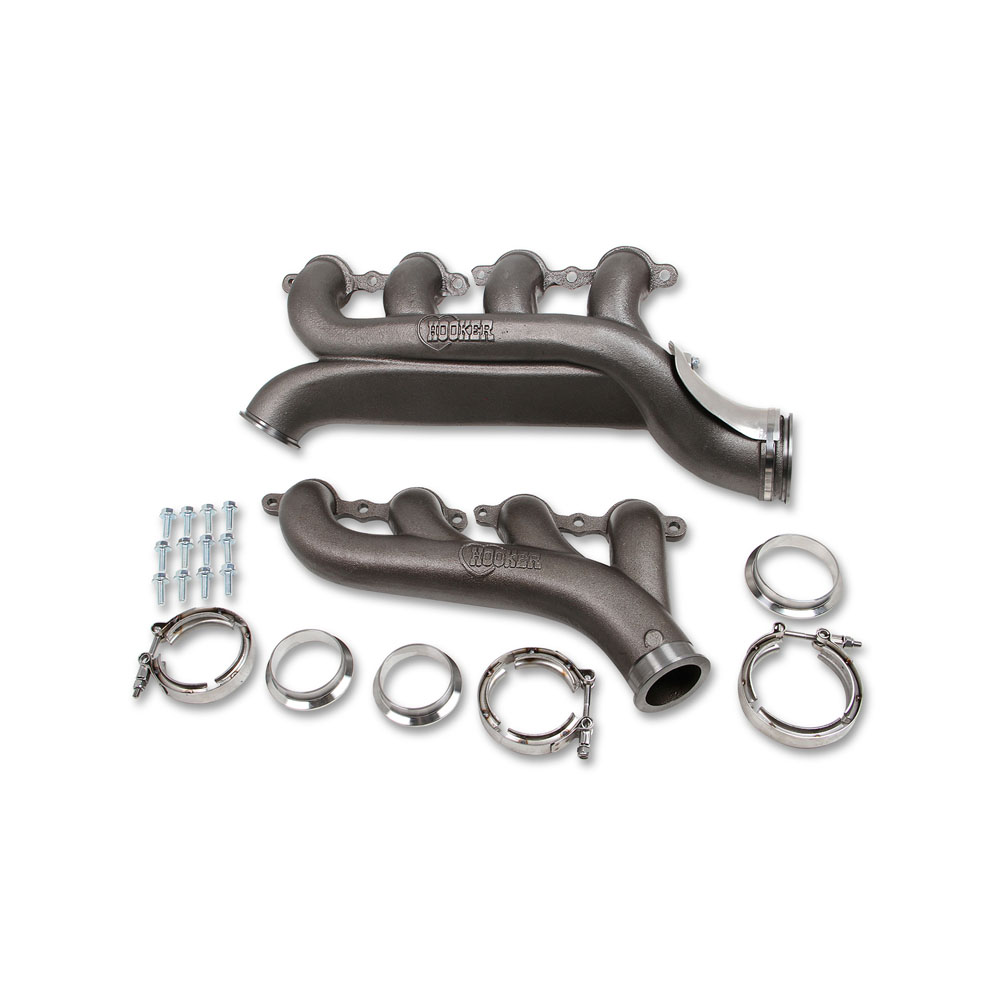 Hooker Exhaust Manifold 8510HKR; 1.750 in. 2.250, 3.000 in. Natural Cast Iron for GM LS Turbo 