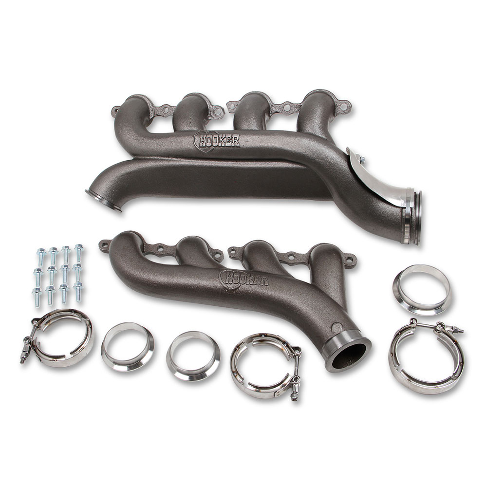 Hooker Exhaust Manifold 8510HKR; 1.750 in. 2.250, 3.000 in. Natural Cast Iron for GM LS Turbo 