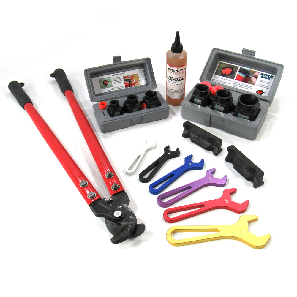 Koul Tools Hose End Installation Tool Kit 416K; -04AN, -06AN, -08AN, -10AN, -12AN, -16AN Black Composite Push On CPE Racing Hose 
