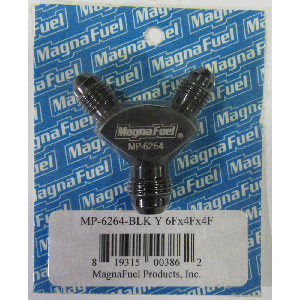 MagnaFuel AN Fitting MP-6264-BLK; Y-Block AN to AN Y-Block Black -06AN Male Y Fitting -04AN Male -04AN Male 