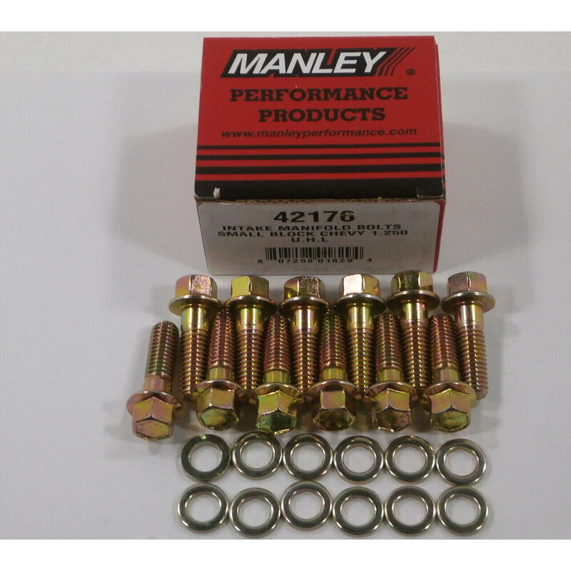 Manley Intake Manifold Bolts 42176; Gold Iridite Hex Steel for Chevy 262 to 400 
