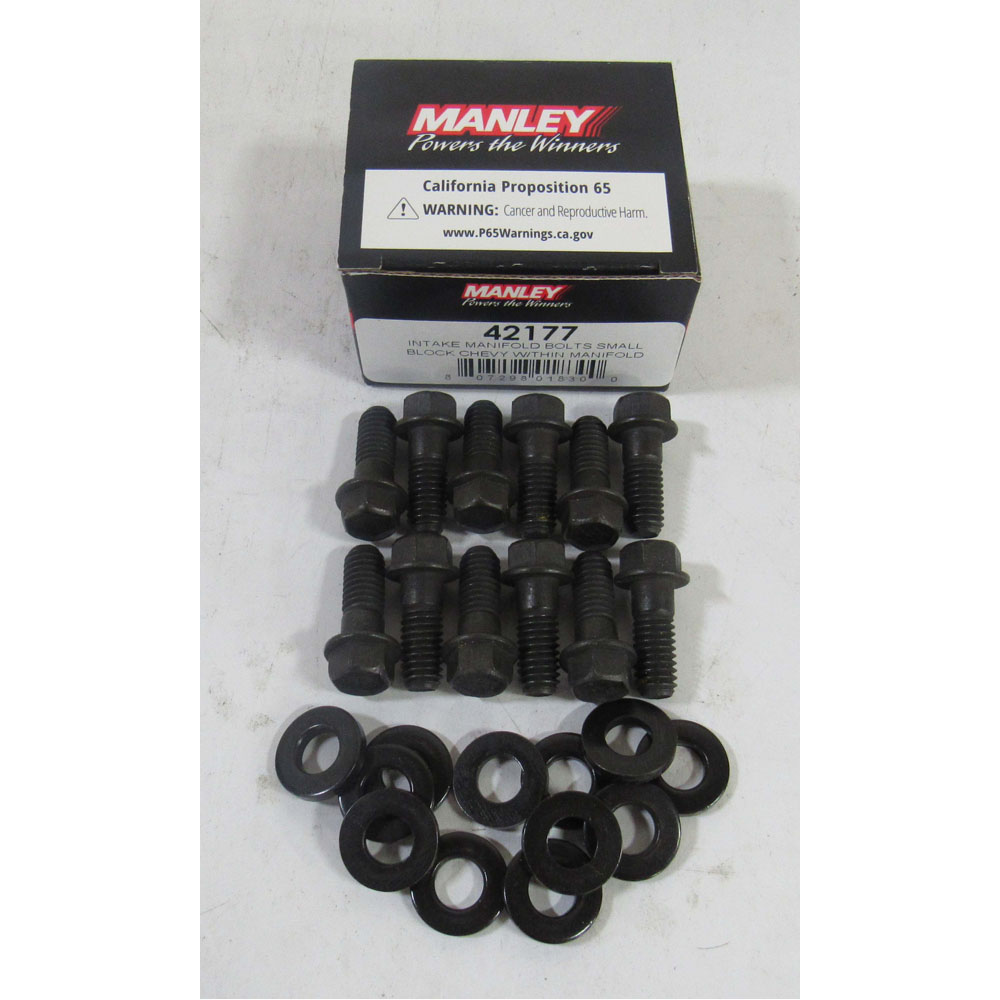Manley Intake Manifold Bolts 42177; Black Oxide Flanged Hex Steel for Chevy 262 to 400 