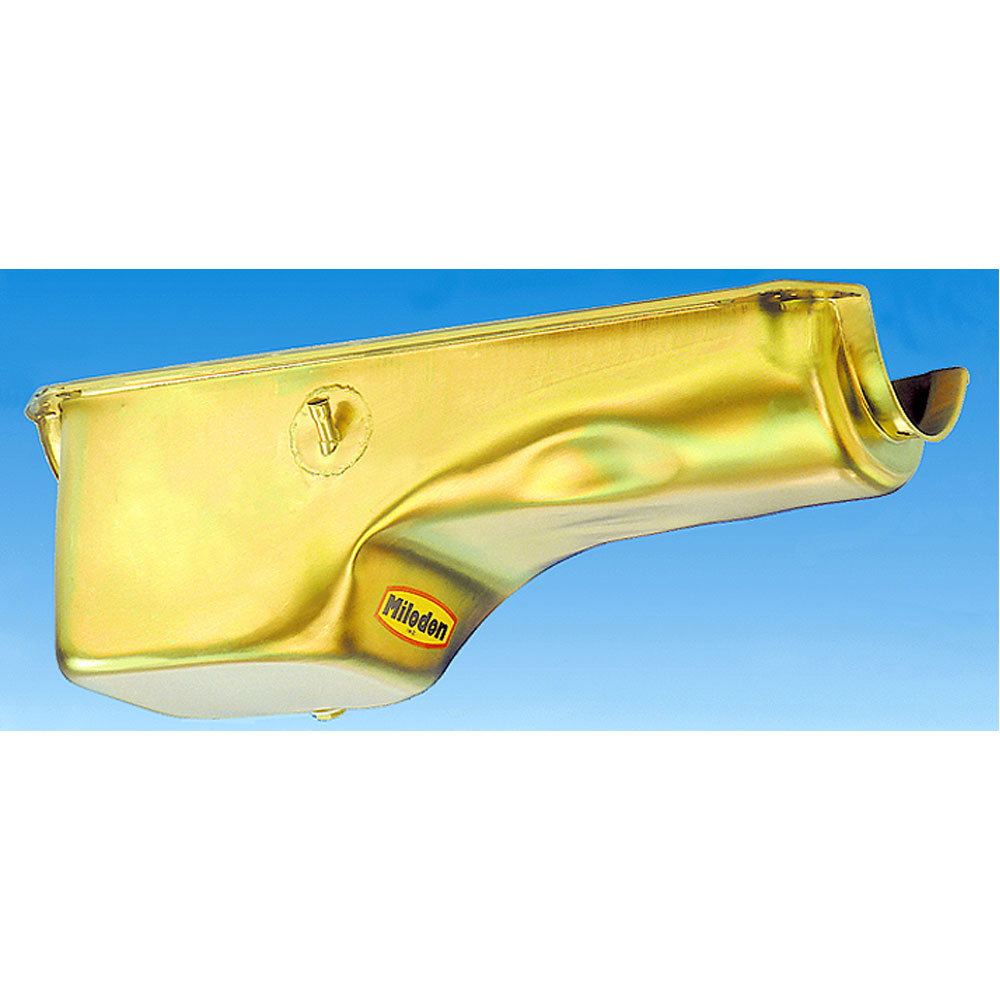 Milodon Oil Pan 30710; OE Style Wet Sump 5 Quart Gold Iridited for Chevy 396 to 454 