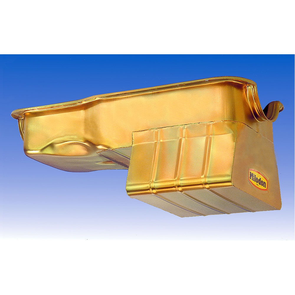Milodon Oil Pan 30925; Street, Strip Wet Sump 8 Quart Gold Iridited for Ford 289 to 302 