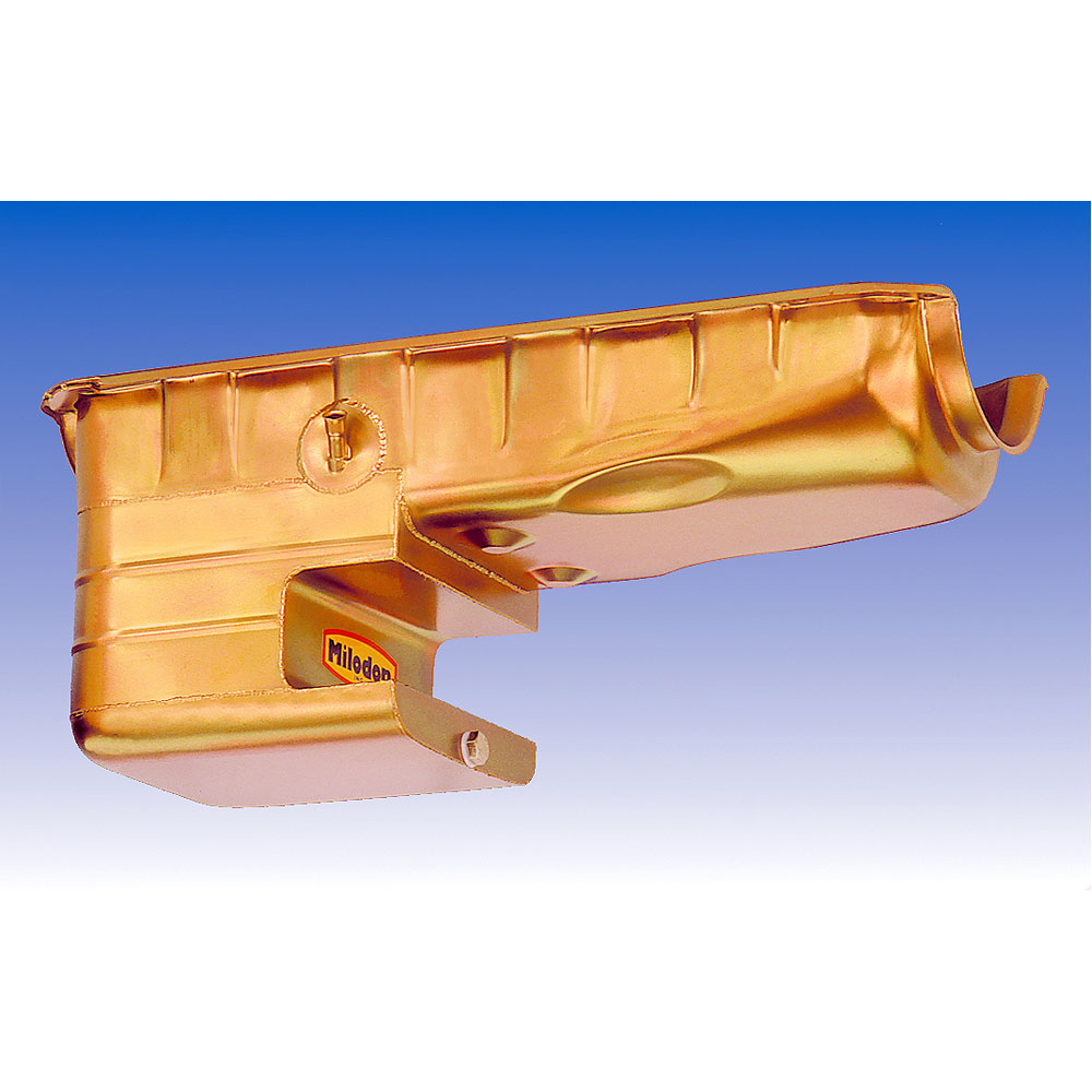 Milodon Oil Pan 31110; Street, Strip Wet Sump 6 Quart Gold Iridited for 1962 to 1967 Chevy Chevy II 396 to 454 