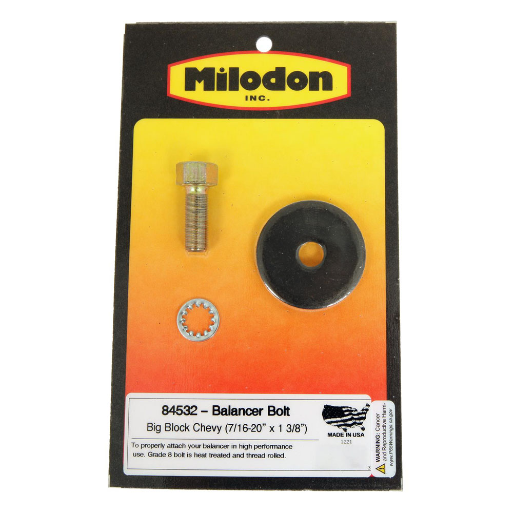 Milodon Harmonic Balancer Bolt 84532; Hex 1.375 in. Gold Zinc Steel for Chevy 396 to 454 