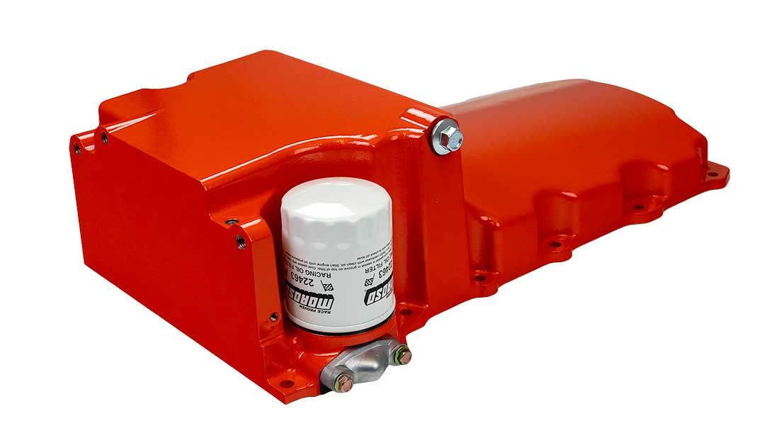 Moroso Oil Pan 20111; Rear Sump Swap Kit Wet Sump 6 Quart Orange for GM LS 