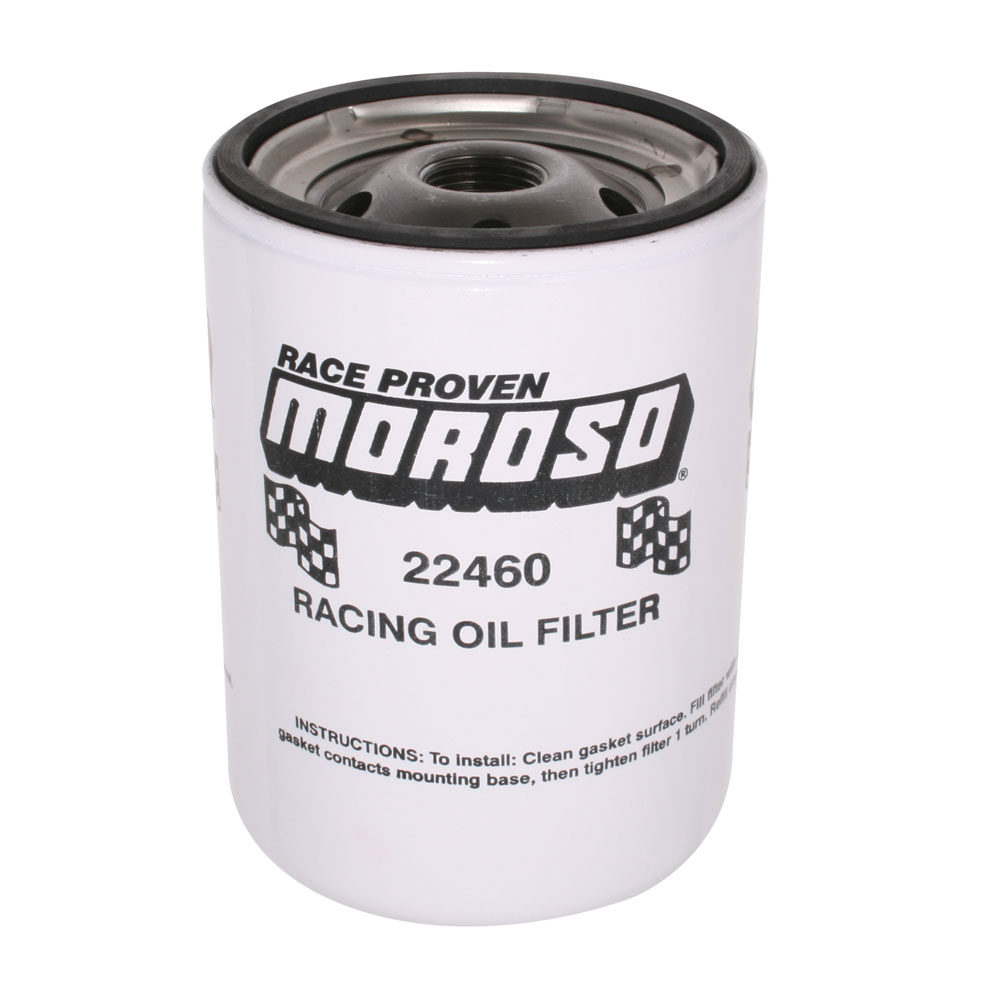 Moroso Oil Filter 22460; Race Series 27 Micron White Steel Spin On 13/16 in. -16 for Chevy 262 to 400, 396 to 454 