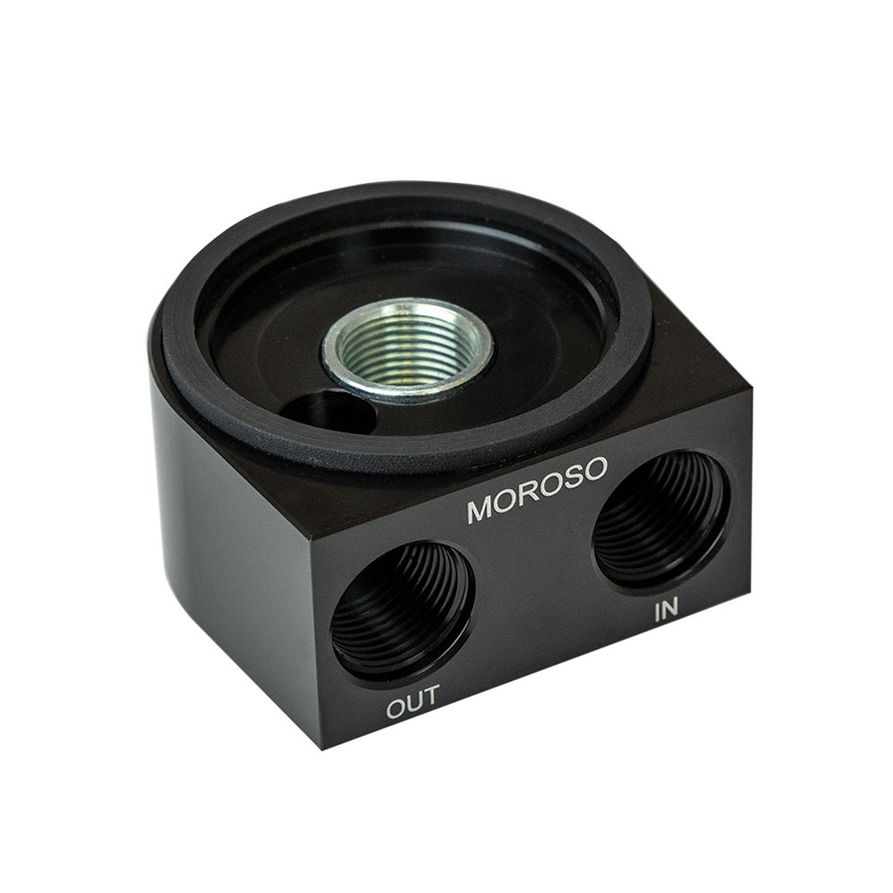 Photo for Moroso Engine Oil Cooler Adapter 23694; Sandwich Adapter Sandwich 1 Outlet Aluminum 13/16 in. -16 Bolt On Black Anodized for Pre 2007 Chevy LS