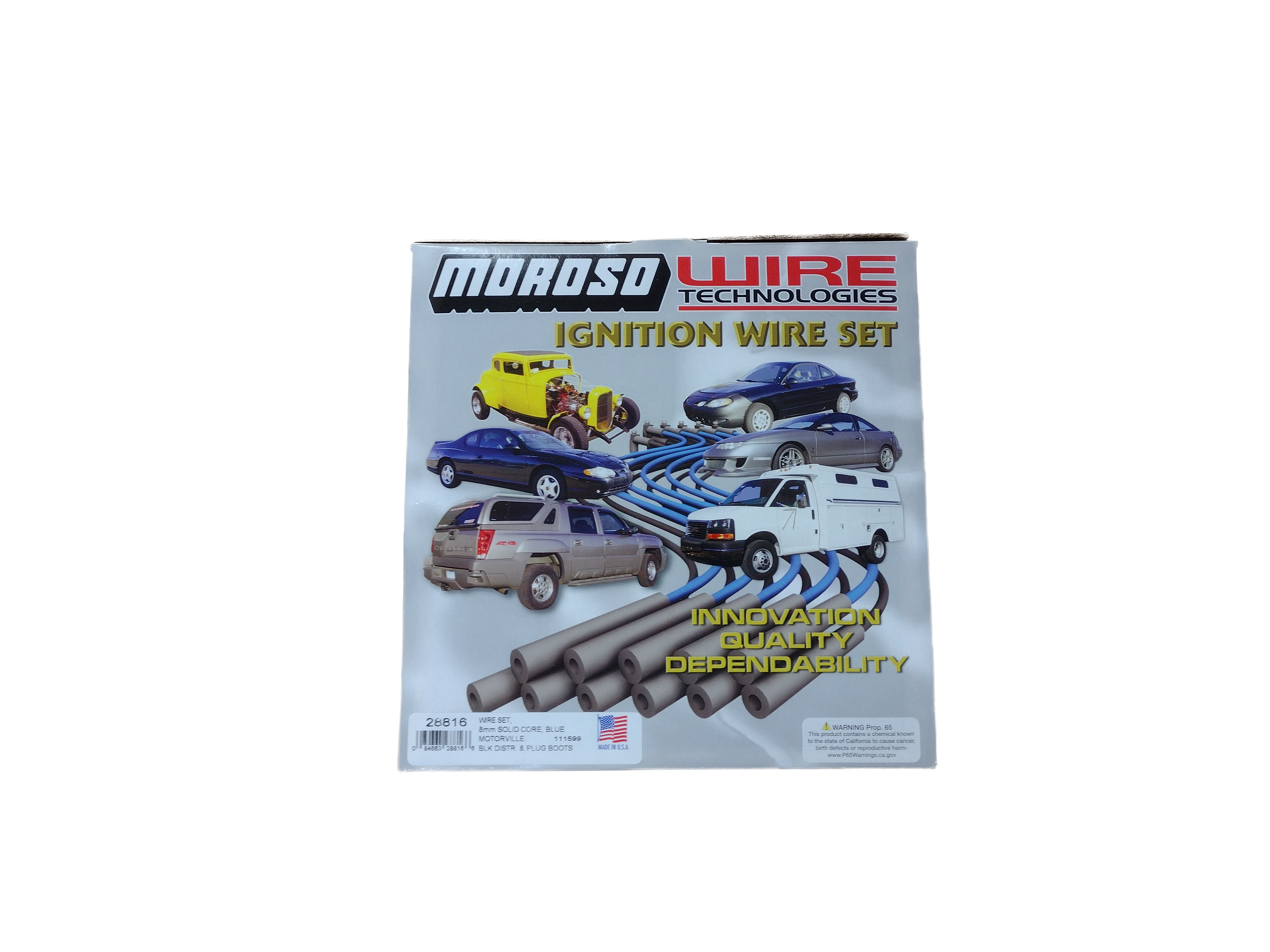 Moroso Spark Plug Wires 28816; Blue Max 8mm Blue Solid Core 90 deg. HEI/Male 