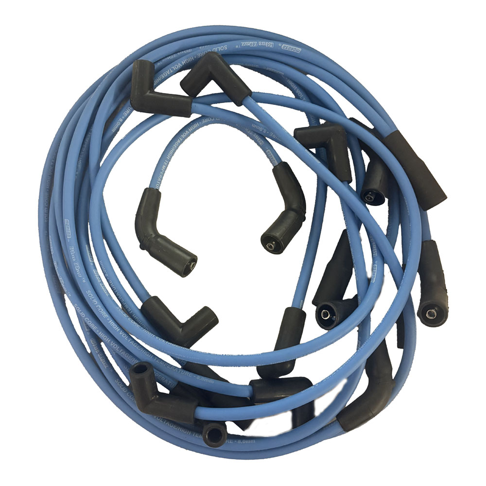 Moroso Spark Plug Wires 28883; 8mm Blue Solid Core 90 deg. Optispark for Chevy 350 