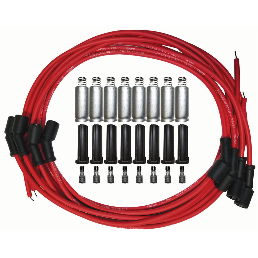 Photo for Moroso Spark Plug Wires 52011; Ultra Wire Set 8 mm Red Spiral Core Straight Coil Pack for 1997 to 2020 GM LS