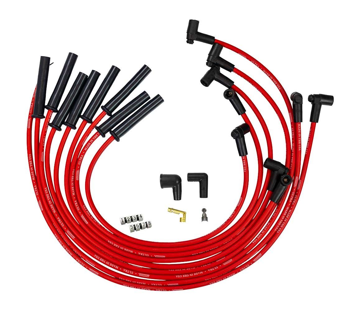 Moroso Spark Plug Wires 52039; Ultra 350 8mm Red Spiral Core Multi-Angle HEI/Male for Chevy 396 to 454 