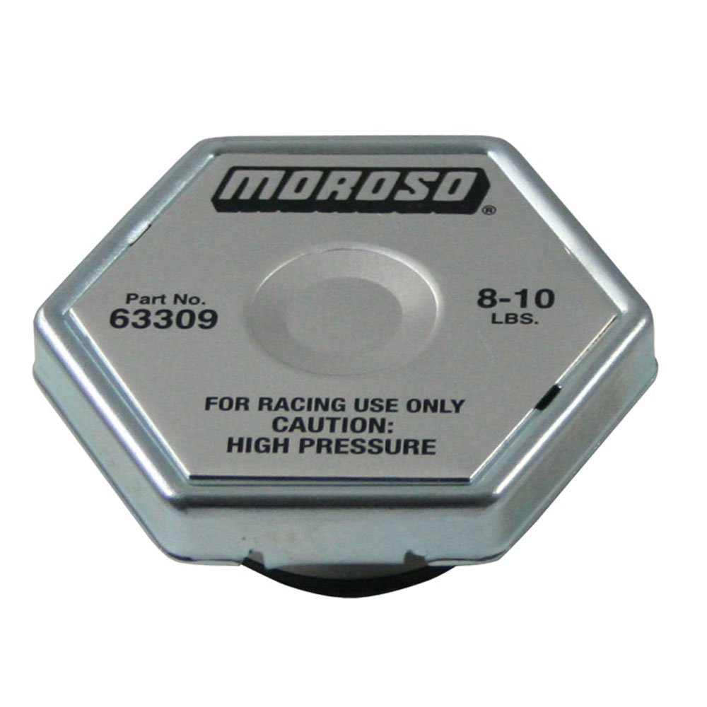 Moroso Radiator Cap 63309; Race Series Hexagon 8 to 10 PSI Natural Steel 