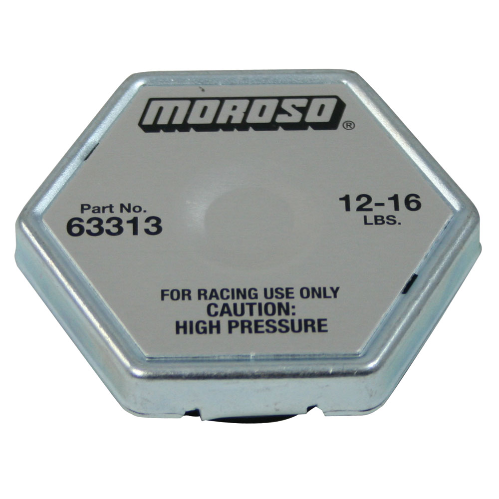 Moroso Radiator Cap 63313; Race Series Hexagon 12 to 16 PSI Natural Steel 