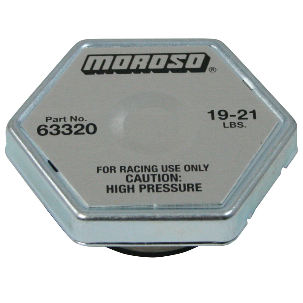 Moroso Radiator Cap 63320; Race Series Hexagon 19 to 21 PSI Natural Steel 