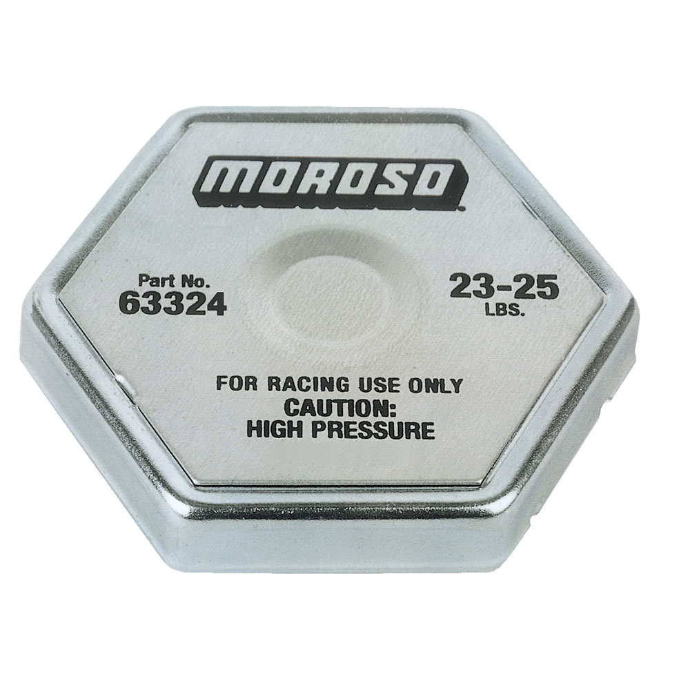 Moroso Radiator Cap 63324; Race Series Hexagon 23-25 PSI Natural Steel 