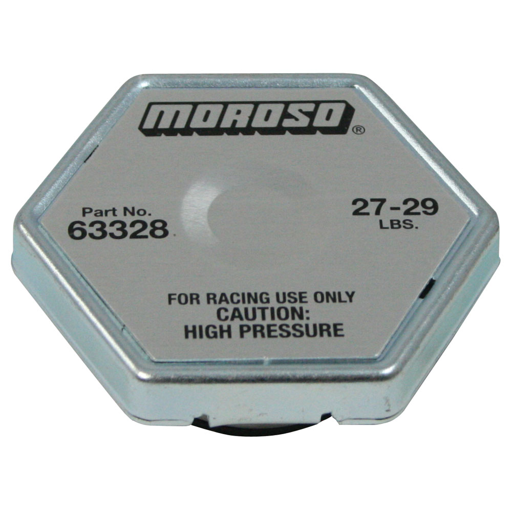 Moroso Radiator Cap 63328; Race Series Hexagon 27 to 29 PSI Natural Steel 