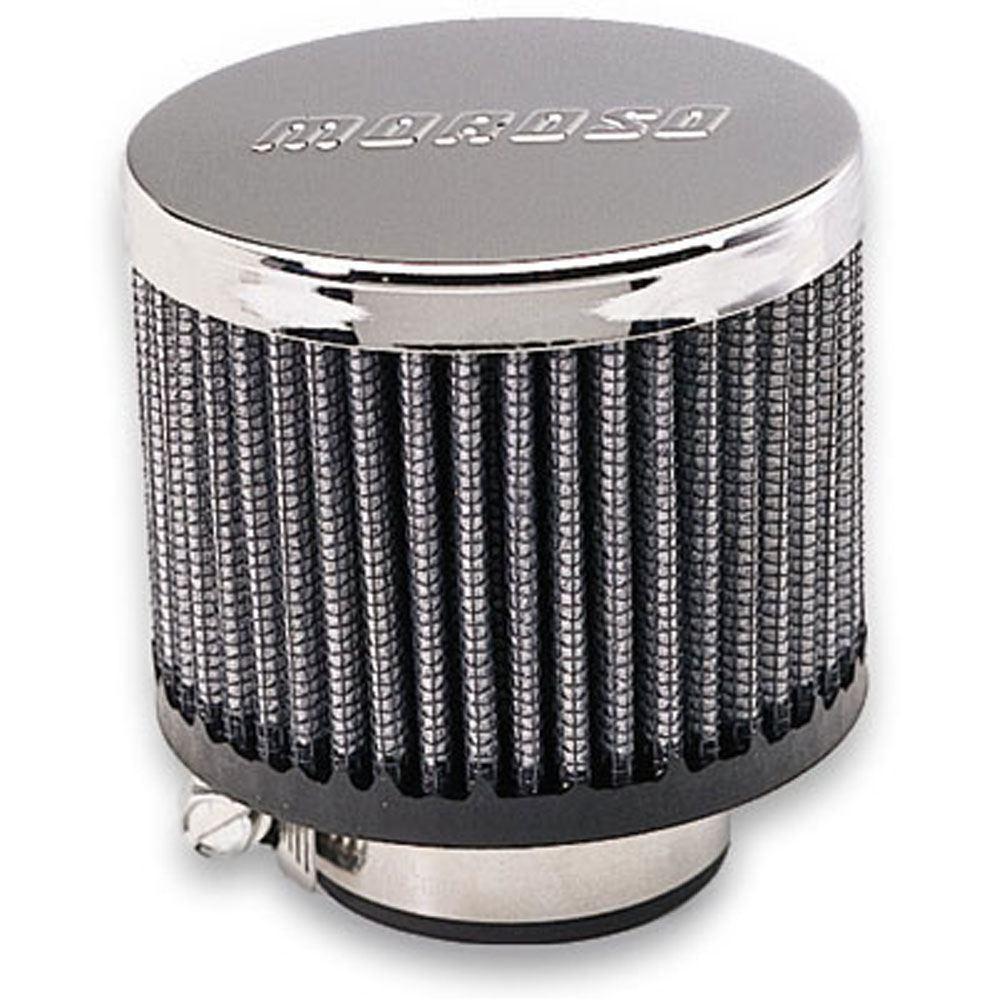 Moroso Valve Cover Breather 68815; Clamp On Breather Round Black, Chrome Steel, Rubber 